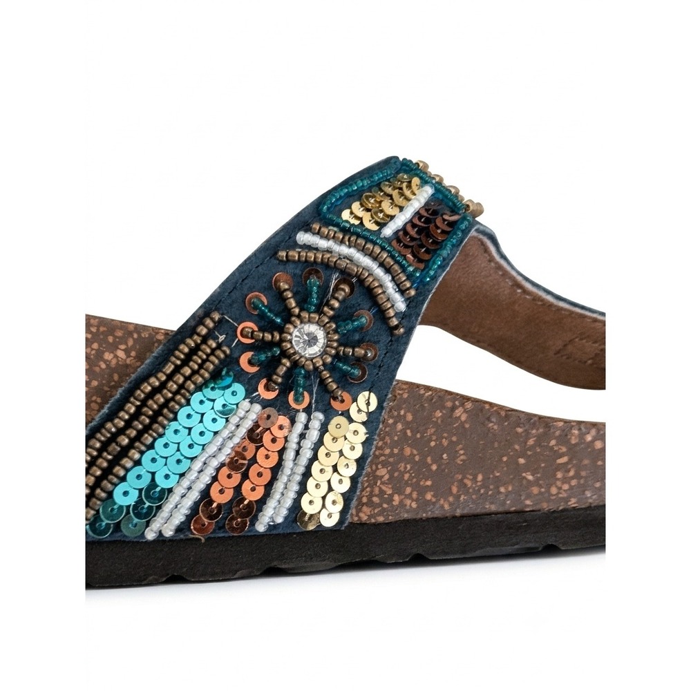 White Mountain Brilliant Beaded Leather Wedge Sandals NWT - Picture 5 of 9